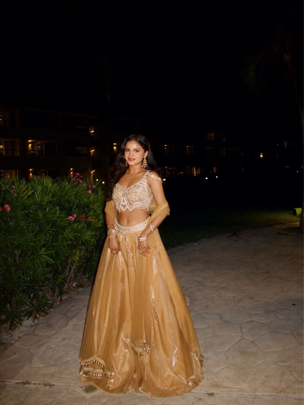 Samyukta Singhania Gold Net Tissue Beaded Lehenga